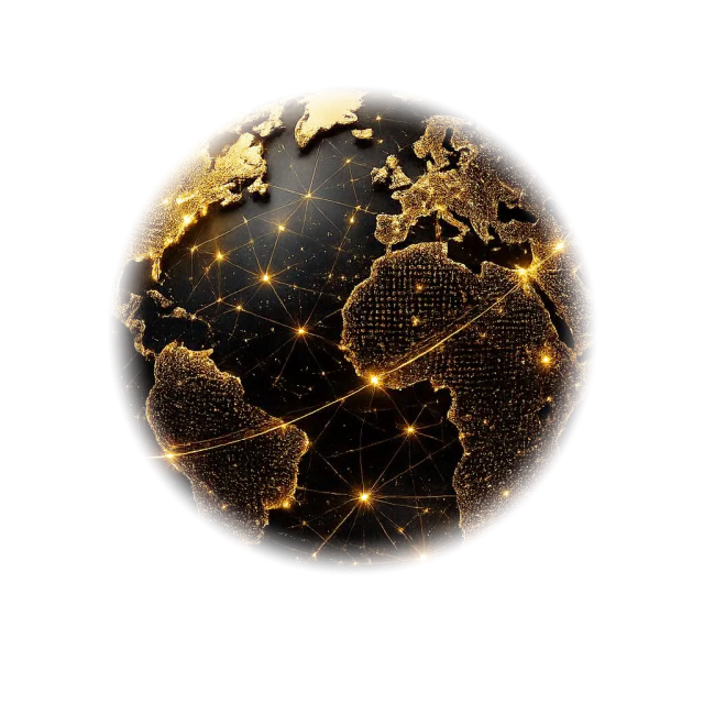 Golden globe with payment network arcs